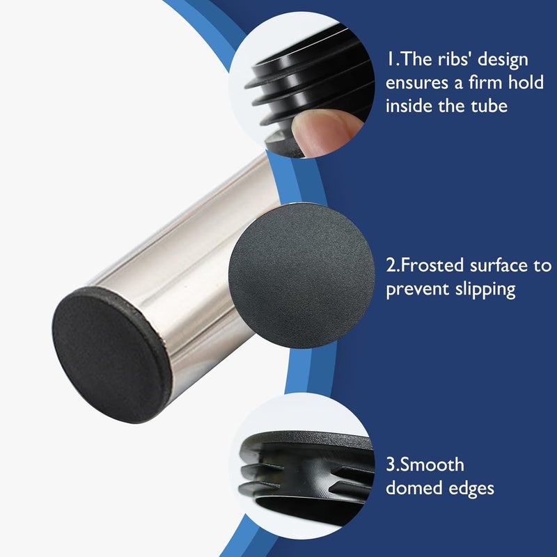 BOPOREAE 16 Pack 2" (50 mm) OD Ribbed Plastic Hole Plugs, Round Ribbed Metal Tubing End Caps, Glide Insert Furniture & Fence Finishing Plugs, Durable & Noise Reduction Plastic Pipe Plug, Black - Image 4